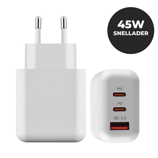 USB- en USB C Adapter – 45W Snellader - GaN - Universeel - Wit