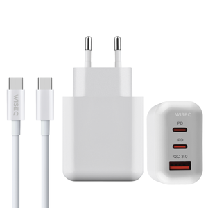 45W Oplader 3-Poorts met 100W USB-C Kabel - 1 Meter - Wit