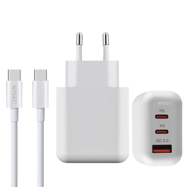 45W Oplader 3-Poorts met 100W USB-C Kabel - 1 Meter - Wit