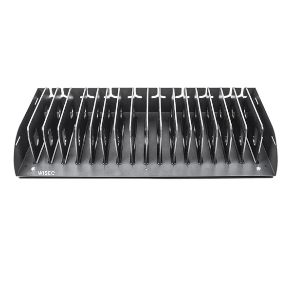 16-poorts USB-C laadstation met organizer tray voor het gelijktijdig opladen en overzichtelijk opbergen van laptops, tablets en smartphones.