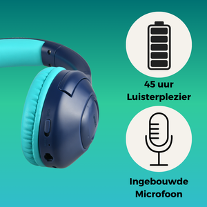Blauwe draadloze kinder koptelefoon over ear met 45 uur luisterplezier en ingebouwde microfoon WiseQ