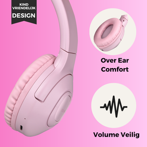 WiseQ draadloze kinder koptelefoon roze over ear met volume begrenzer en extra comfortabel over ear design bluetooth 5.0