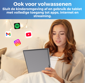 Kindertablet ook geschikt voor volwassenen met volledige toegang tot apps en streaming 
