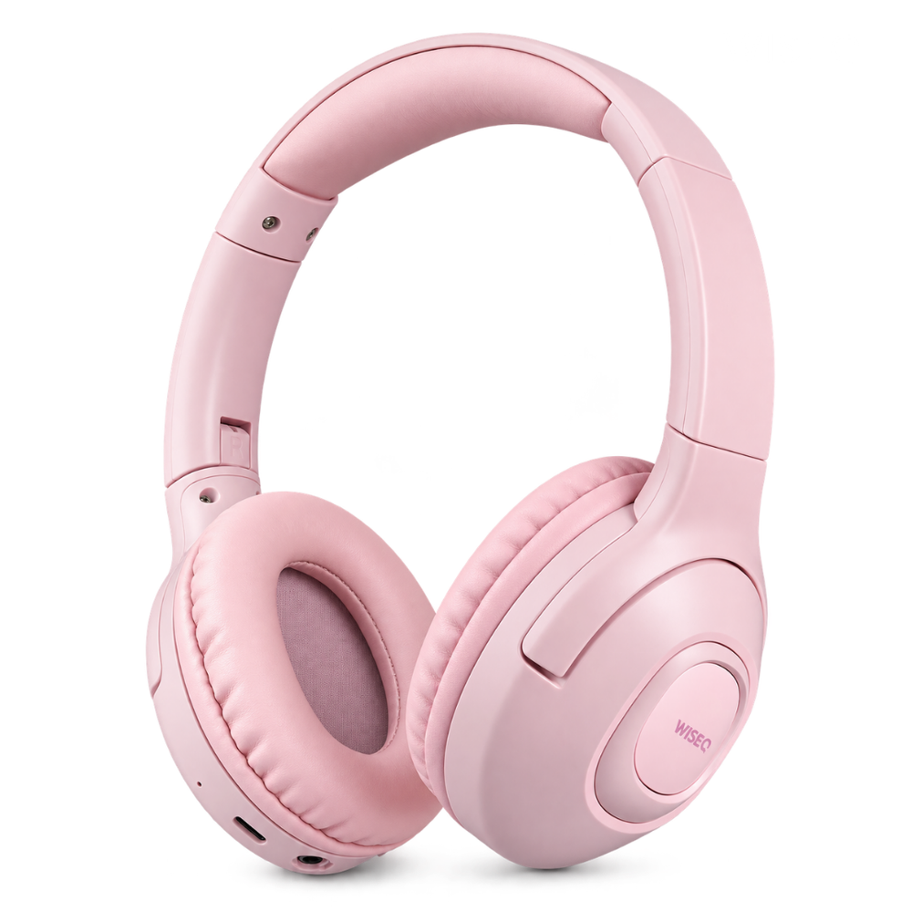 WiseQ Unbreakable draadloze kinderkoptelefoon in roze, onbreekbaar over-ear model met bluetooth, 45 uur muziek en 85 dB volumebegrenzing