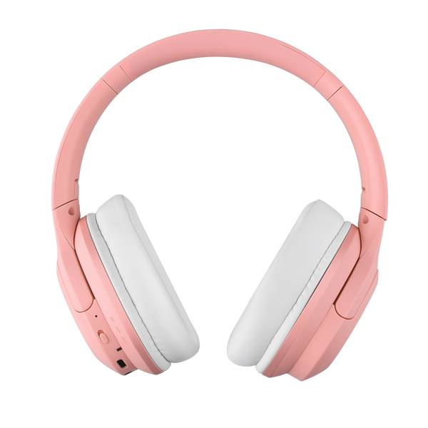 Roze draadloze kinder koptelefoon met active noise cancelling bluetooth 35 uur speeltijd over ear vooraanzicht WiseQ