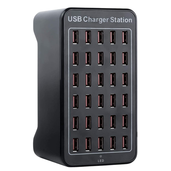WiseQ USB hub oplader met 30 USB poorten en 150W quick charge functie in zwart vooraanzicht