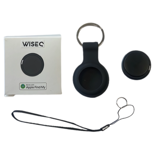 Zwarte GPS tracker sleutelhanger geschikt voor Apple iPhone met Find My ondersteuning van WiseQ