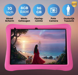 Roze kindertablet 10 inch met 8GB RAM 96GB opslag en ouderlijk toezicht 