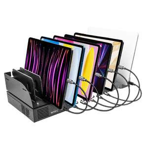 16-poorts USB-C laadstation met organizer tray voor het gelijktijdig opladen en overzichtelijk opbergen van laptops, tablets en smartphones.
