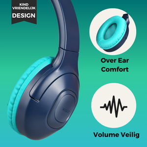 Blauwe draadloze kinder koptelefoon over ear comfort met volume veilig functie WiseQ
