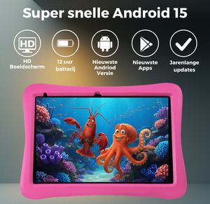 Roze kindertablet met Android 15, HD scherm en 12 uur batterijduur voor kinderen 