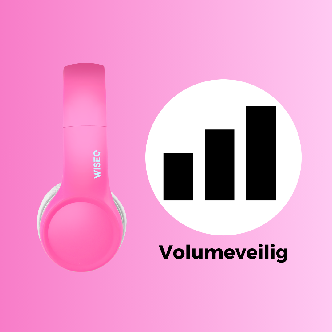 Roze bedrade kinderkoptelefoon voor kinderen met volumebegrenzer en aux kabel volumveilig ontwerp