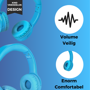 Blauwe draadloze kinder koptelefoon van WiseQ met volume beveiliging en extra comfortabel design