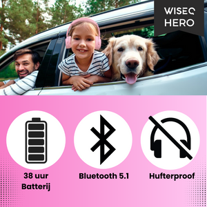 Roze draadloze kinder koptelefoon van WiseQ met 38 uur batterij Bluetooth 5.1 en hufterproof design