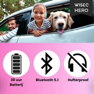 Roze mint draadloze kinder koptelefoon van WiseQ met bluetooth 5.1 38 uur batterij en hufterproof design