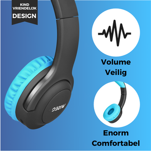 Zwart blauwe draadloze kinder koptelefoon van WiseQ met volume veilige functie en comfortabel kindvriendelijk design