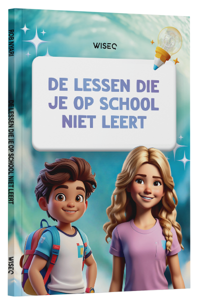 cover van het kinder e book De lessen die je op school niet leert met jongen en meisje illustratie