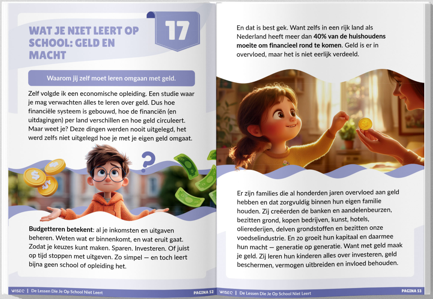e book pagina voor kinderen over geld en macht leren omgaan met geld budgetteren financiële educatie voor kinderen WiseQ