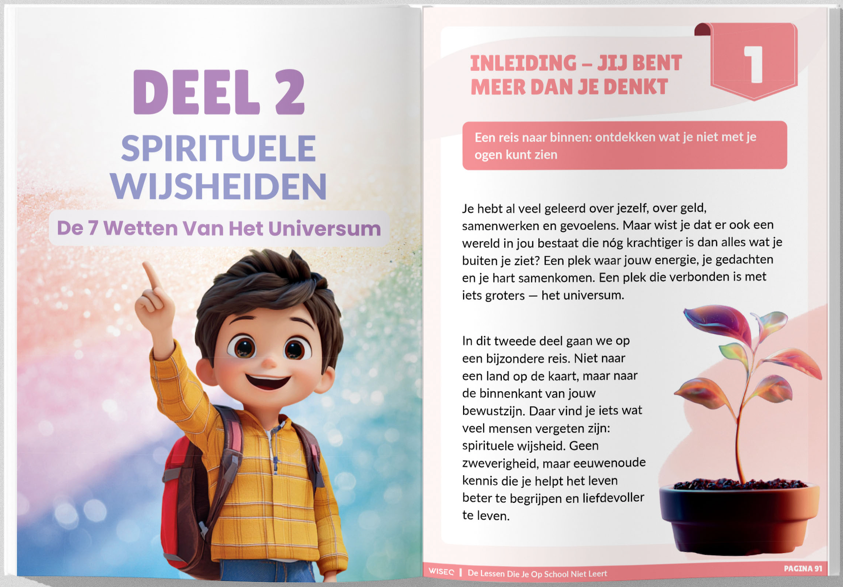 e book pagina voor kinderen over spirituele wijsheden zelfvertrouwen opbouwen omgaan met emoties de 7 wetten van het universum WiseQ