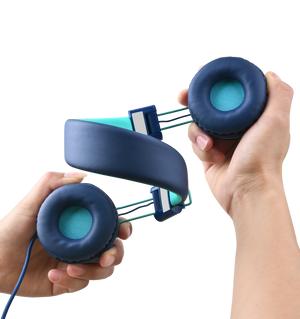 Blauwe WiseQ kinder koptelefoon met volumebegrenzing flexibel en verstelbaar ontwerp met zachte oorkussens