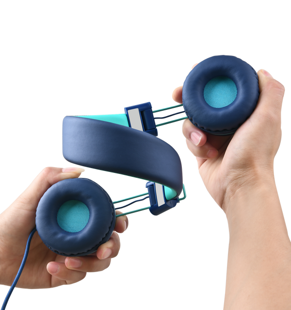 Blauwe WiseQ kinder koptelefoon met volumebegrenzing flexibel en verstelbaar ontwerp met zachte oorkussens