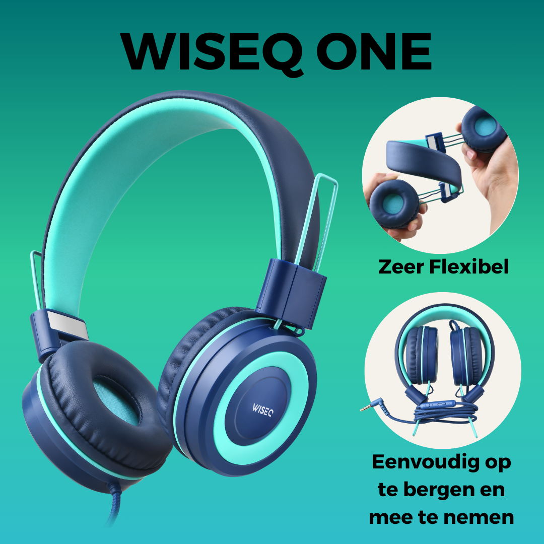 Blauwe WiseQ kinder koptelefoon met volumebegrenzing zeer flexibel en eenvoudig mee te nemen