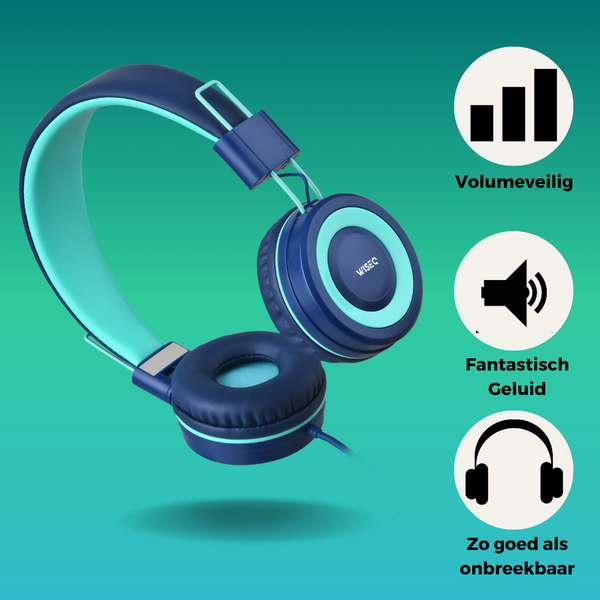 Blauwe WiseQ kinder koptelefoon met volumebegrenzing volumeveilig ontwerp en krachtig geluid