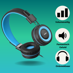 Zwart blauwe WiseQ kinder koptelefoon met volumebegrenzing volumeveilig en duurzaam ontwerp