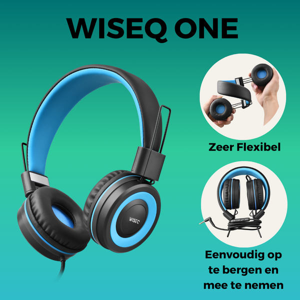 Zwart blauwe inklapbare kinder koptelefoon met volumebegrenzer en microfoon van WiseQ