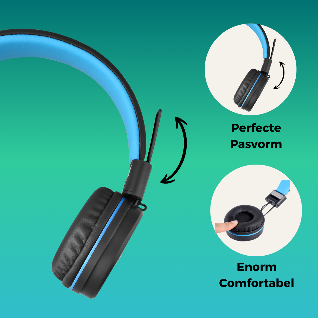 Zwart blauwe verstelbare kinder koptelefoon met volumebegrenzing en zachte oorkussens van WiseQ