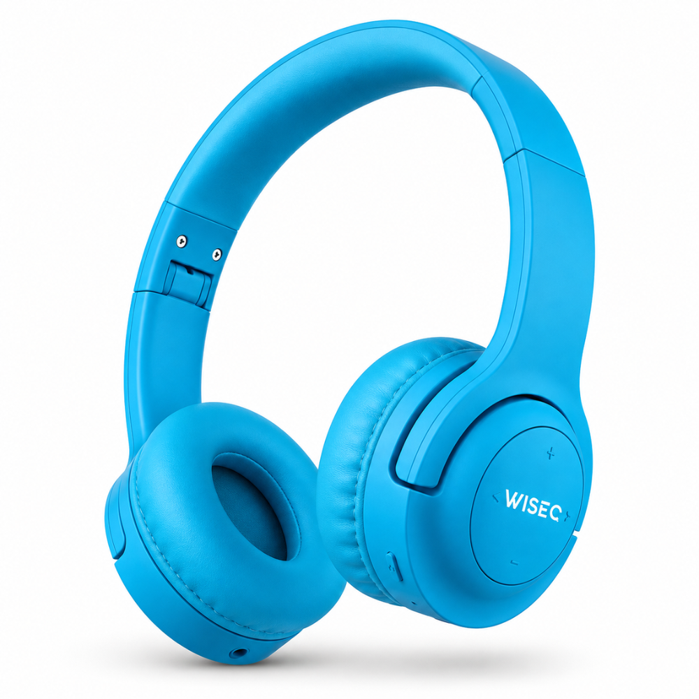 WiseQ Hero draadloze kinderkoptelefoon in blauw, over-ear met bluetooth, 38 uur batterij en 85 dB volumebegrenzing