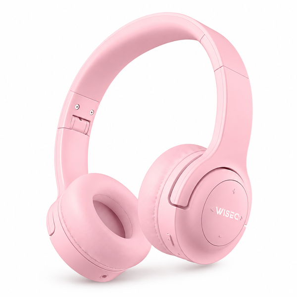 WiseQ Hero draadloze kinderkoptelefoon in roze, over-ear met bluetooth, 38 uur batterij en 85 dB volumebegrenzing