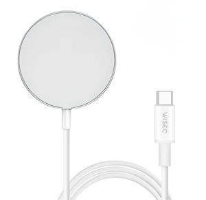 Witte magnetische draadloze oplader met USB C kabel geschikt voor iPhone van WiseQ