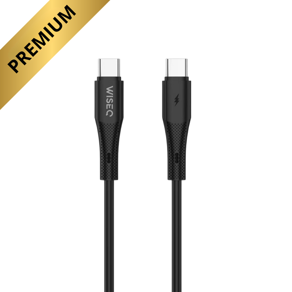 Zwarte WiseQ Premium USB C naar USB C kabel 60W snellaad geschikt voor Samsung
