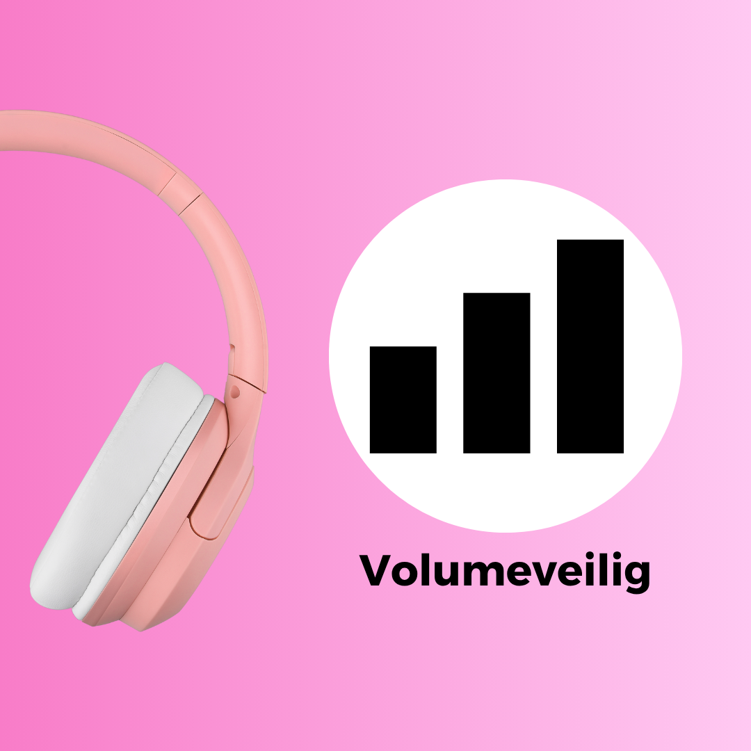 Roze bluetooth kinderkoptelefoon met volumeveilig functie icoon