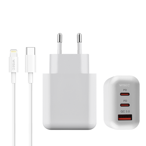 Snellader Geschikt Voor iPhone En iPad Met Lightning Kabel En USB C Adapter Wit Complete Set