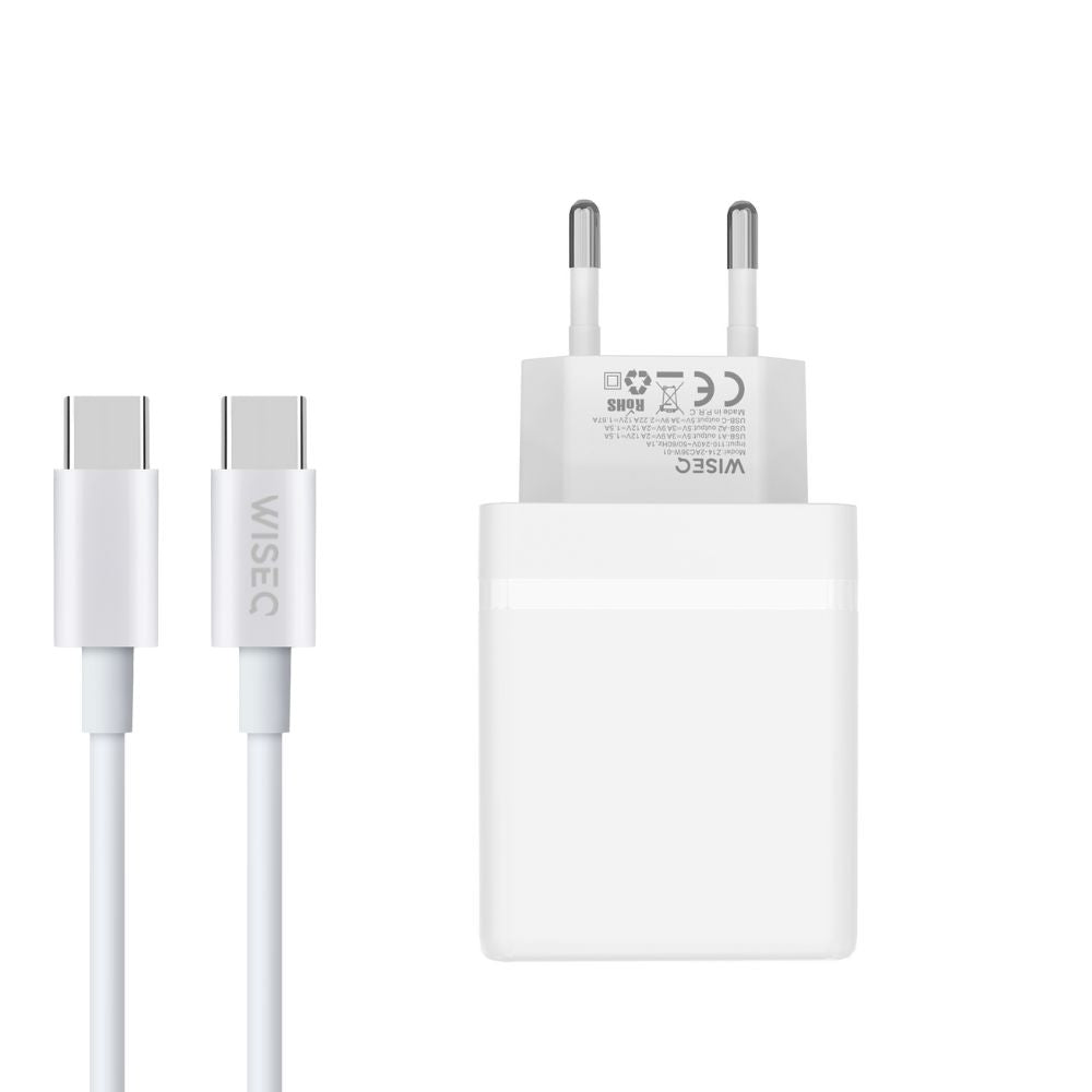 38W Snellader 3-Poorts met USB C naar USB C Kabel – 1 Meter - Wit