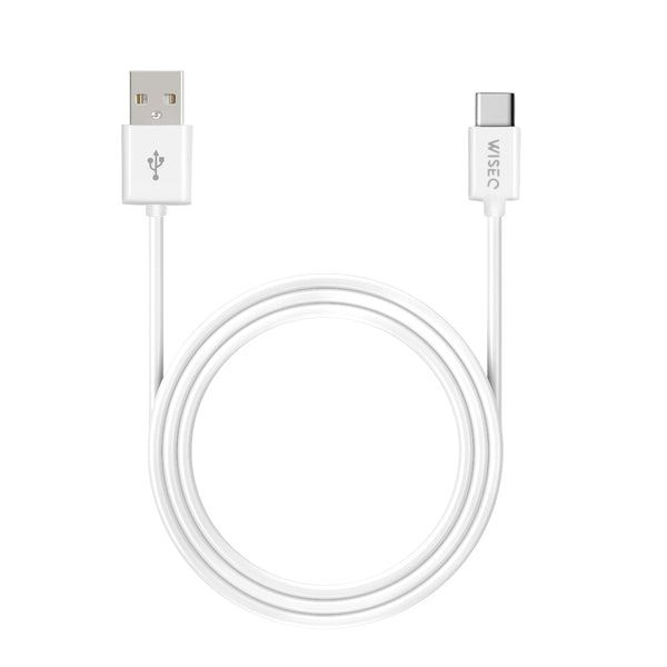 Witte USB A naar USB C kabel geschikt voor Samsung met ronde kabel opgerold