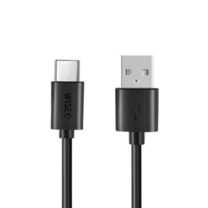 Zwarte USB C naar USB A kabel geschikt voor Samsung met detail van beide aansluitingen