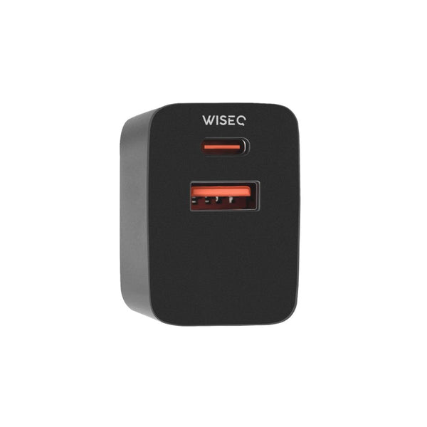Zwarte WiseQ universele 33W USB en USB C adapter oplader met twee poorten