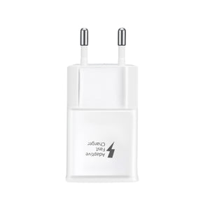 Witte 18W USB oplader geschikt voor Samsung voorkant met twee ronde EU stekkers