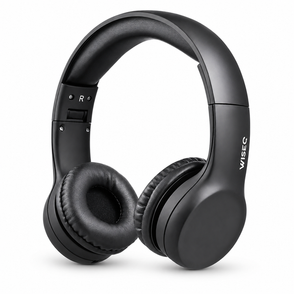 WiseQ Junior bedrade kinderkoptelefoon in zwart, opvouwbaar en hufterproof met 85 dB volumebegrenzing, voor kinderen van 3 tot 9 jaar