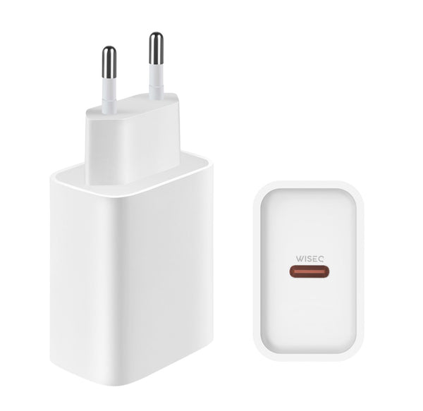 Witte WiseQ 25W USB C snellader geschikt voor iPhone vooraanzicht
