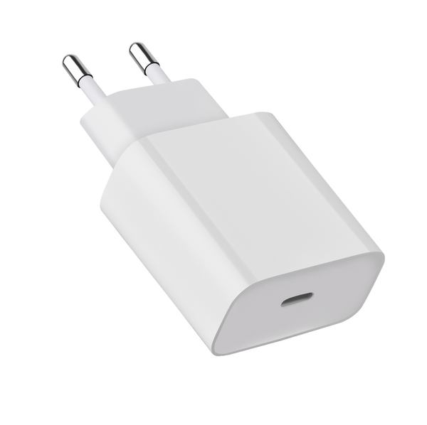 Zwarte WiseQ 25W USB C snellader universeel geschikt voor Samsung schuin vooraanzicht