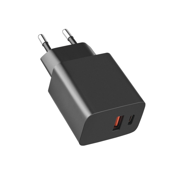Zwarte WiseQ 25W USB en USB C snellader zwart universeel 