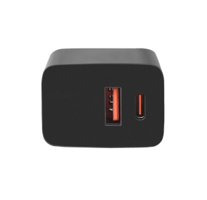 Zwarte WiseQ 25W USB en USB C snellader universeel vooraanzicht met dubbele poort