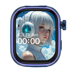 Detail van het scherm van het blauwe WiseQ GPS kinderhorloge met simkaart en touchscreen