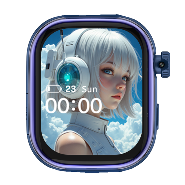 Detail van het scherm van het blauwe WiseQ GPS kinderhorloge met simkaart en touchscreen