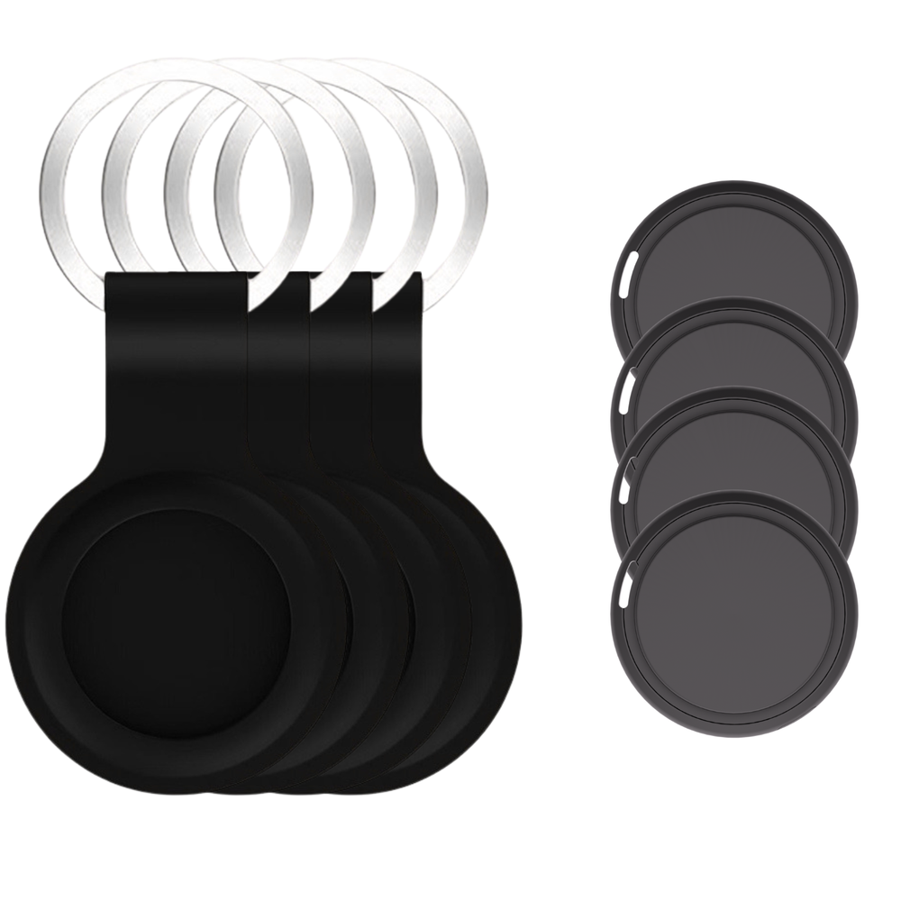 WiseQ Zwarte Bluetooth tracker hoesjes met metalen sleutelhangers in set van vier