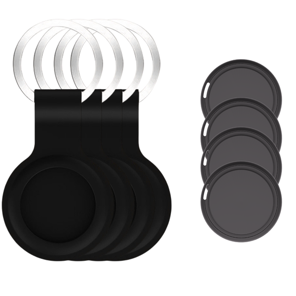 WiseQ Zwarte Bluetooth tracker hoesjes met metalen sleutelhangers in set van vier